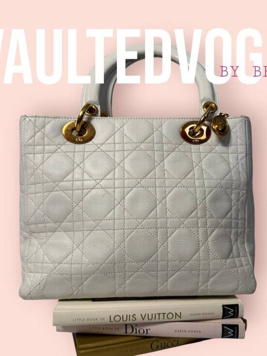 Dior Handbags - Christian Dior Lady Dior Large Cannage White Leather Tote Gold Hardware Bag